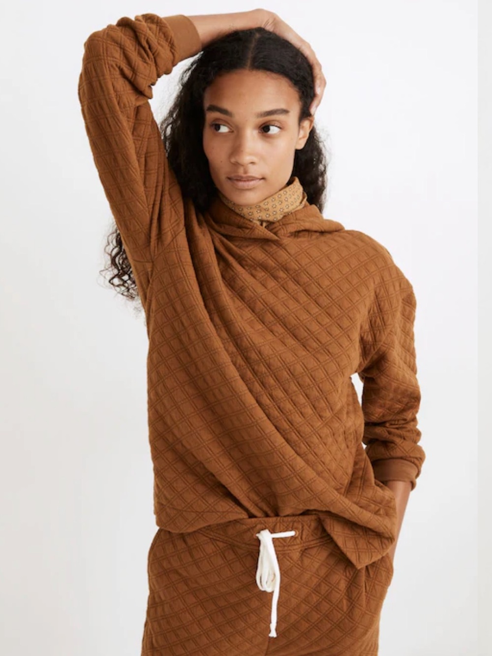 Madewell Quilted Hoodie Sweatshirt Brown Size S